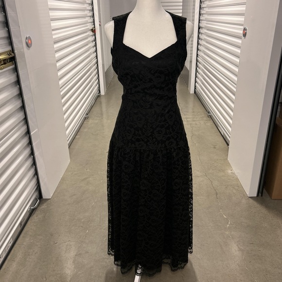 Gunne Sax Dress 6 Small Black Lace Open Back Formal Goth Witchy Prom 90s  Vtg Dresses